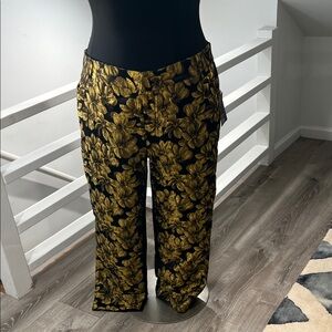 Brocade Floral Black and Gold Women's Pants
